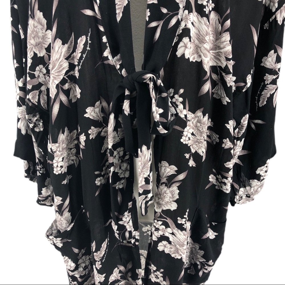 Spiritual Gangster Black Floral Print Maya Kimono Top - Picture 3 of 8